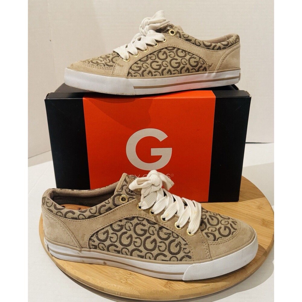 Guess Monogram Women’s 8M Lace Up Tennis Shoes Flats Casual Sneakers Y2K